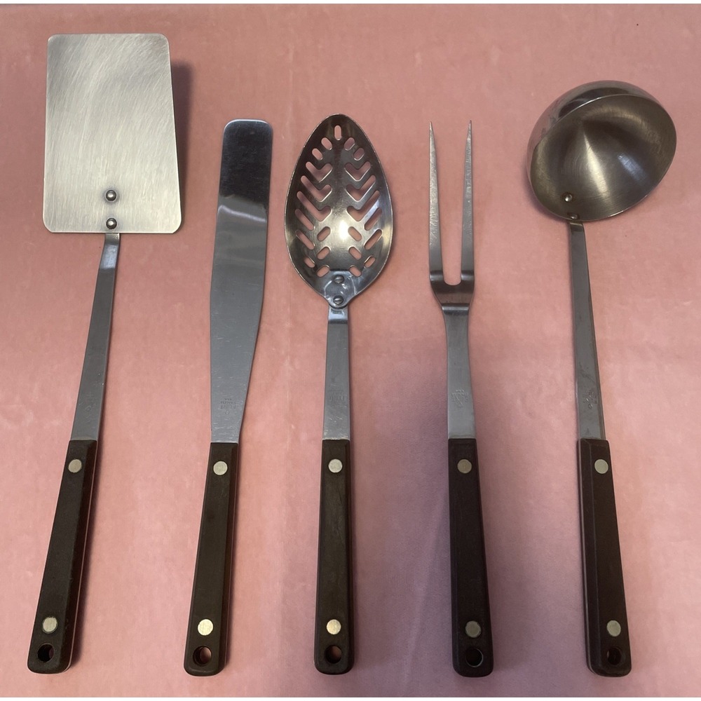 Vintage FLINT ARROWHEAD Stainless Steel Utensils SET  OF 5 Riveted Handles